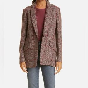 Rag&Bone Margot Plaid Tailored Wool Blend Blazer Jacket PaprikaRed Check Size 14